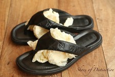 Gucci GG Monogram Black Rubber Leather Sandals Sliders Flip Flops Men UK 7 US 8