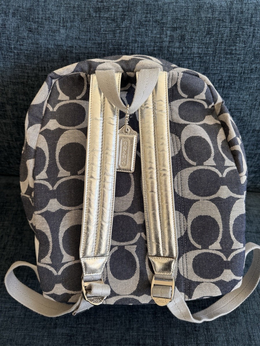 Coach 77171 Signature Blue Denim Silver Backpack | eBay