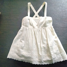 J.Crew Ivory Eyelet Lace Babydoll Top Size 2 Square Neck Sleeveless Cotton