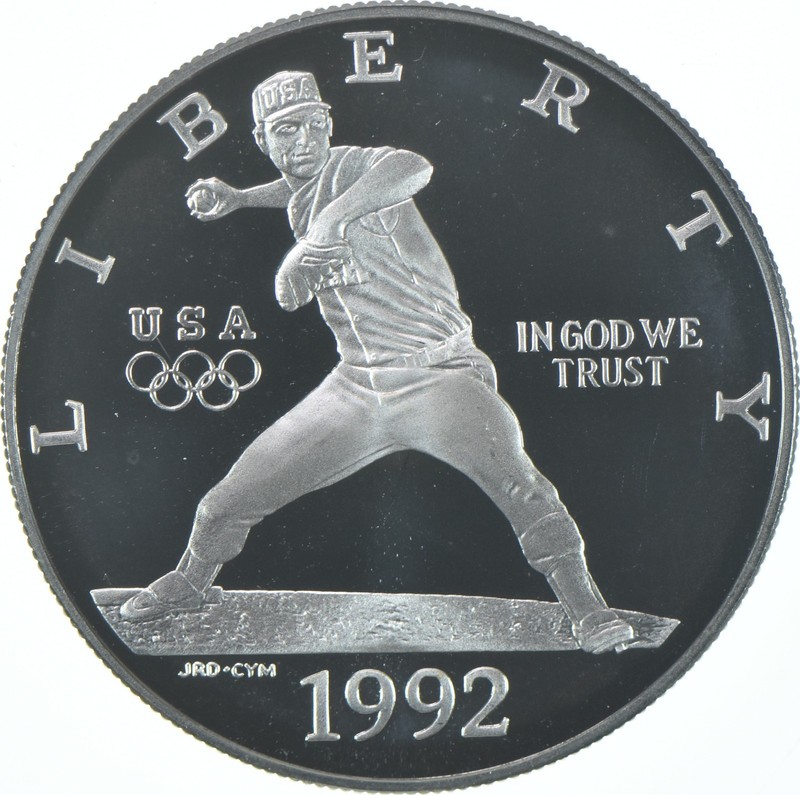 1992-S Proof Olympic Baseball Pitcher Commemorative Silver Dollar $1 *4240