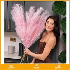 Image of Elegant Pink Extra Large Faux Pampas Grass Artificial Feathers 115cm 3 Pack