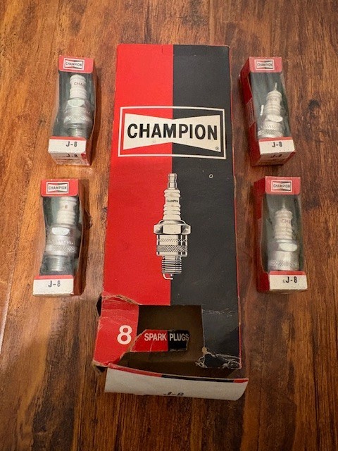 4 - ONLY 4 NOS Champion J-8 Spark Plugs Made in USA  Circa 1960s MISSING ONE