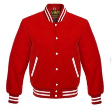 Men's Varsity Baseball Jacket Letterman Style Snap Button Ribbed Outwear