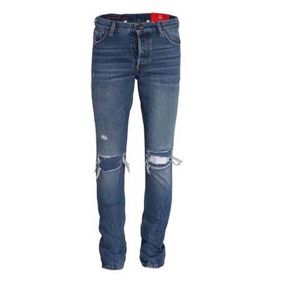 Diesel Men's Pants Jeans Slim Fit Straight Mid Waist Ripped Knees Blue 09E02