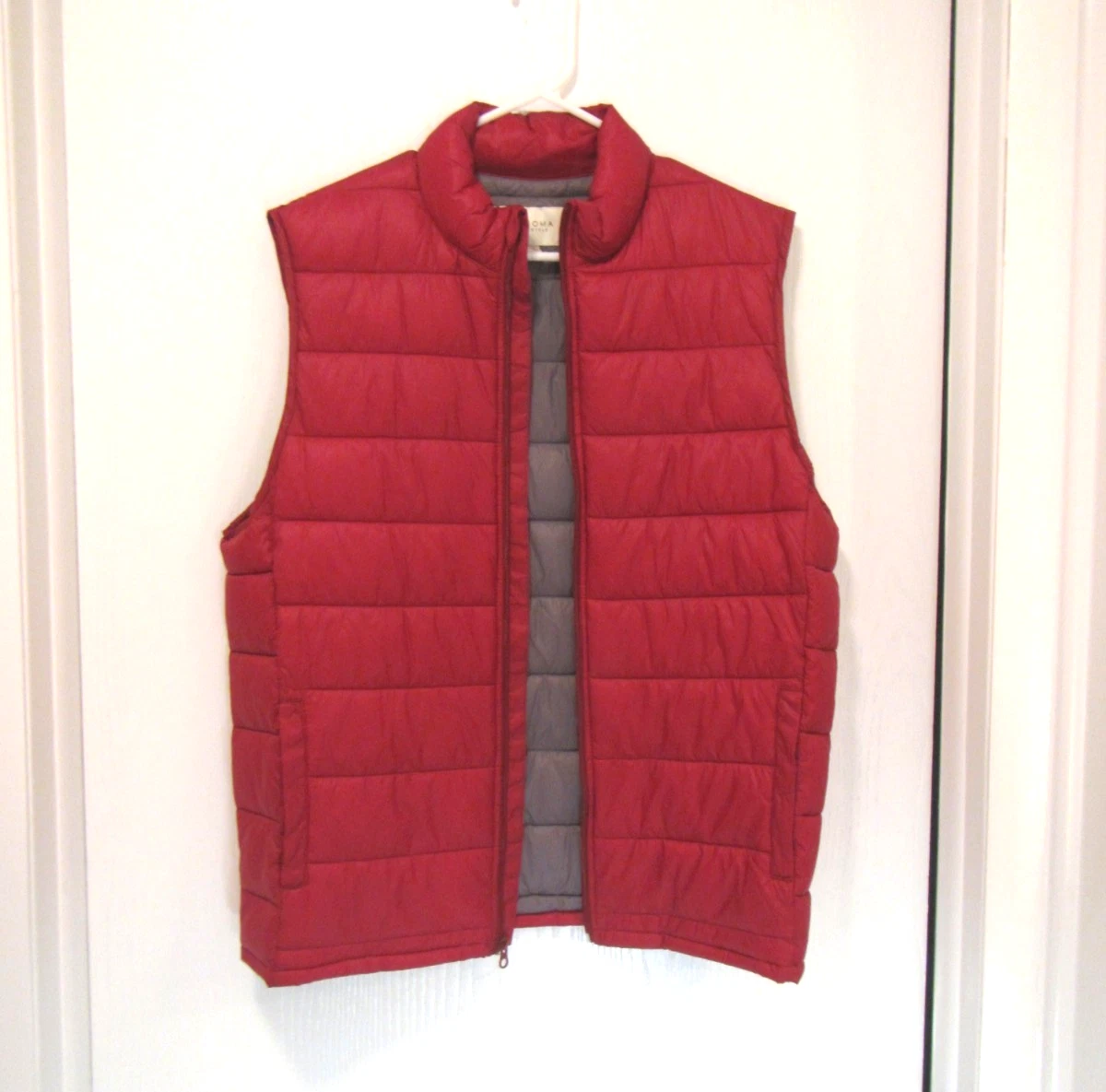 Sonoma Life+Style Lightweight Packable Red and Gray Puffer Vest Pockets Men's M
