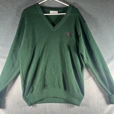 IZOD Men  s Sweater Size M Green Knit Mini Logo V-Neck Pullover