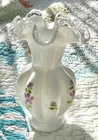 Vintage, Fenton Milk Glass Ruffle Top Vase, Handpainted W/Viokets, Signed, 6"!