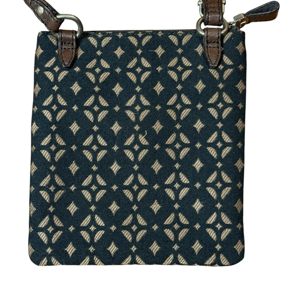 Bolso Bandolera Fossil Maddox Mujer Cuero Marrón Negro Dorado Textil Cremallera Foto 3 de 4