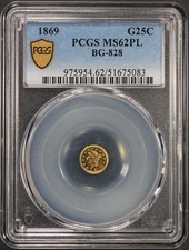 1869 California Fractional Gold PCGS MS62PL MS-62 Prooflike G50C BG-828 Pop 1