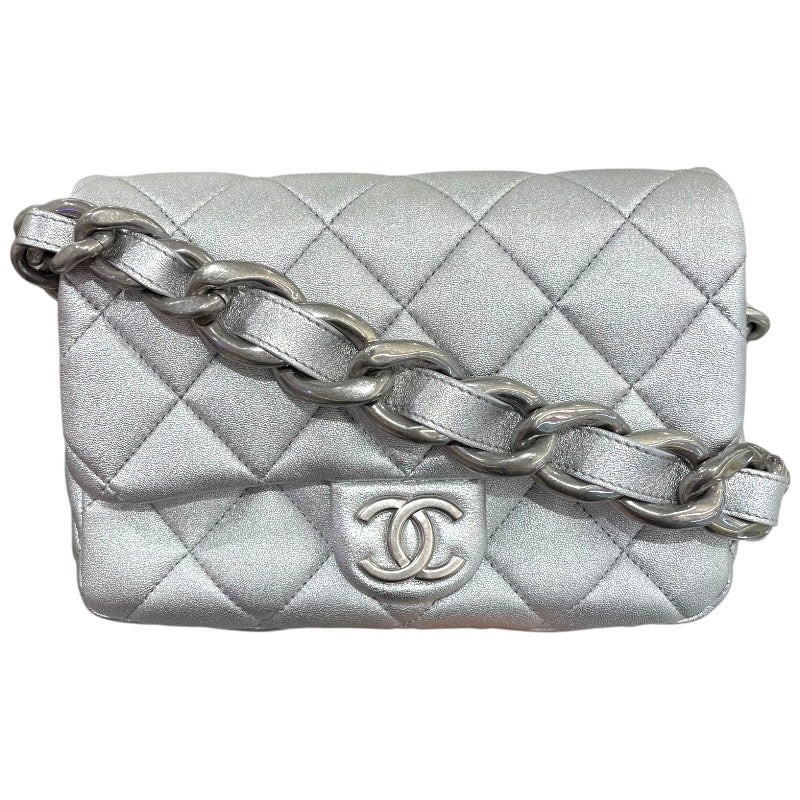 CHANEL Matelasse Silver SHW Lambskin Shoulder Bag AS4599 #1108