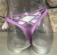 Victoria's Secret High Leg Satin Strappy THONG Panty Sz L MAUVE MIST NWT 16.95