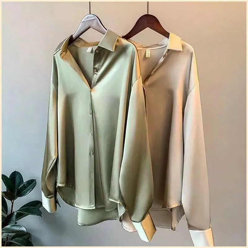 Camisa De Seda Para Mujer BlusA Vintage De Manga Larga Moda De Primavera Y Oto O