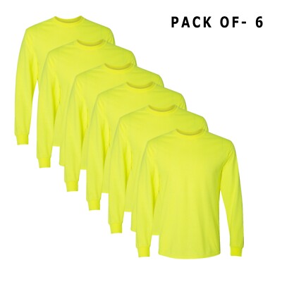 Hi Vis 6 Pack Gildan Men Safety Green High Visibility Workwear Long Sleeve Tee