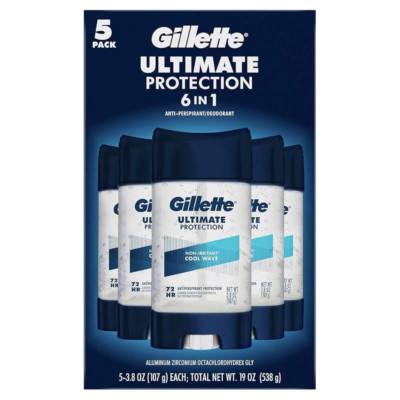 Gillette Ultimate Protection 6-in-1 Antiperspirant Deodorant 3.8 oz, 5-pack