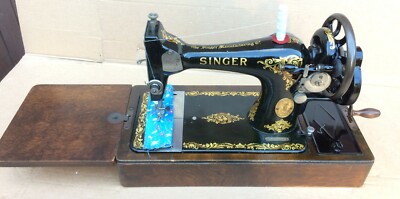Antique Singer 128K Hand Crank Sewing Machine with Rococo decals