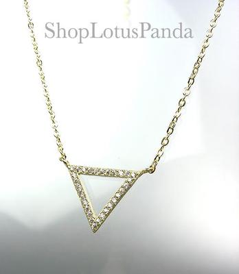 CHIC 18kt Gold Plated CZ Crystals TRIANGLE Pendant Petite Dainty Necklace 