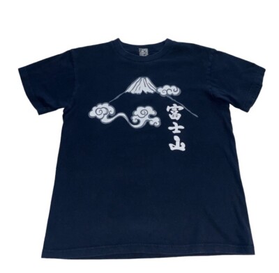 Noren Japanese Tee T-Shirt Women s Medium Mt Fuji  Navy Blue Kanji Japanorama
