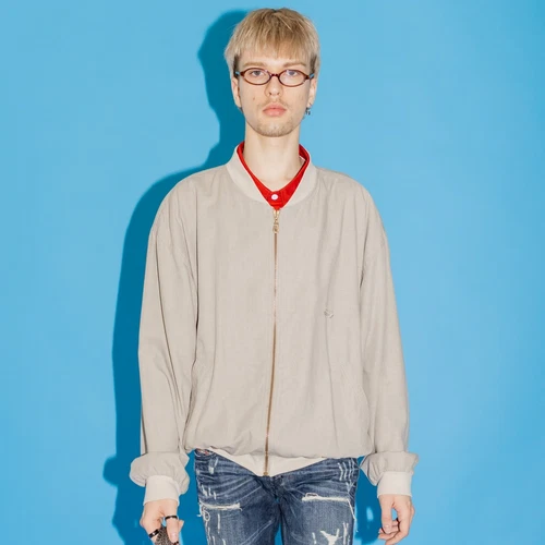 90's Vintage Tiklas classic ight zip up linen bomber jacket in greige - product listing photo