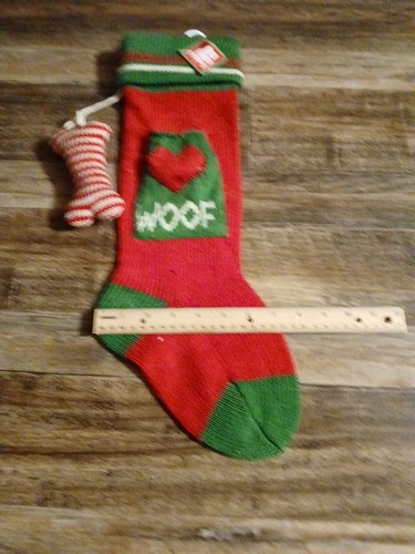NWT Christmas Stocking For Dog Pet Woof W/ Bone Red Green Santa's Lucky Dog - Picture 7 of 7