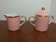 FITZ & FLOYD china RENAISSANCE Peach CREAMER & SUGAR BOWL with LID Set