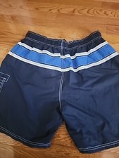 OP Swim Trunks w/Liner Mens XL 40-42Blue Stripe Stretch Waist Drawstring Pockets