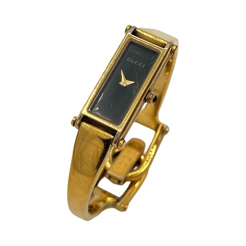 Gucci Watch Gold Black Wristwatch Bracelet 1500L Rectangle Vintage - Picture 3 of 7