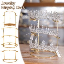 Crystal Tiara Crown Headband Display Rack Gold Metal Princess Stand Storage NEW