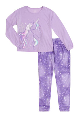 Wonder Nation Girls Pajamas Set Purple 10/12 Plus Pieces Unicorn Top  Pants