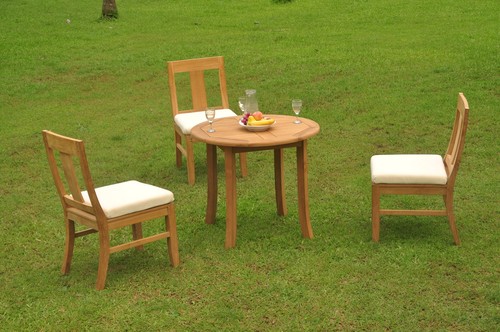 4-Piece Outdoor Teak Dining Patio: 36" Round Table, 3 Armless Chairs Osbo - Picture 4 of 4