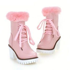 women's shoes chunky heel fur lined boots
