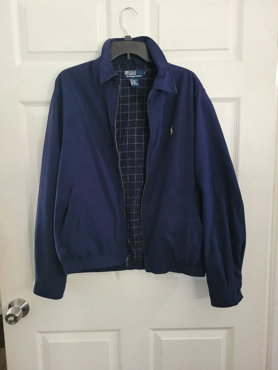 Men Size Medium Ralph Lauren Polo Harrington Jacket color Navy Beige Full Zip