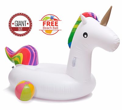    SUMMER SALE: Giant Unicorn Inflatable Pool Float / Floatie Swim + Beach Ball