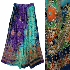 Plus Size XL/XXL/1X/2X Indian Ethnic Floral Sequin Maxi Skirt For Women Boho