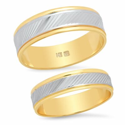 14K Two Tone Gold Wedding Band Rings His Hers Set Mens Womens Yellow White