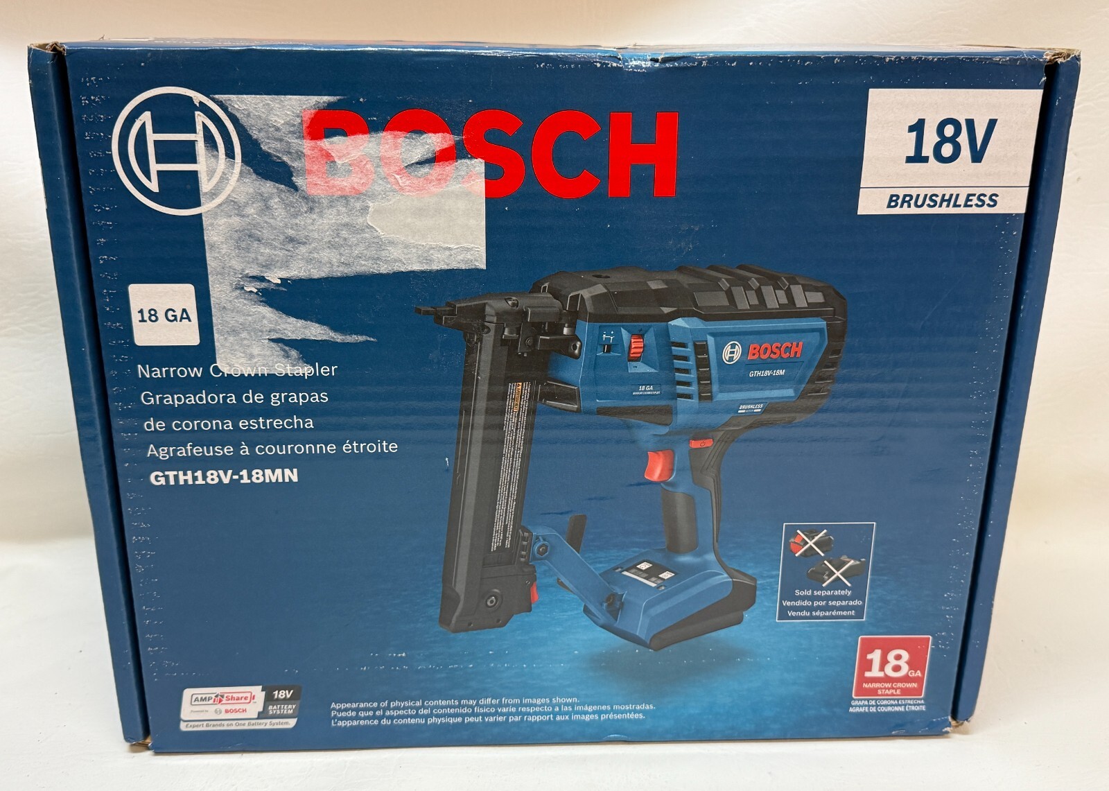 Bosch 18GA Narrow Crown Finish Stapler Brad Nail (GTH18V-18MN) - BRAND NEW