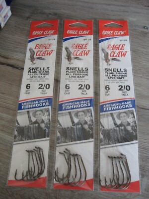 18 Snelled Eagle Claw Fishing - 031 Bronze Plain Shank Fish Hooks - Size 2/0