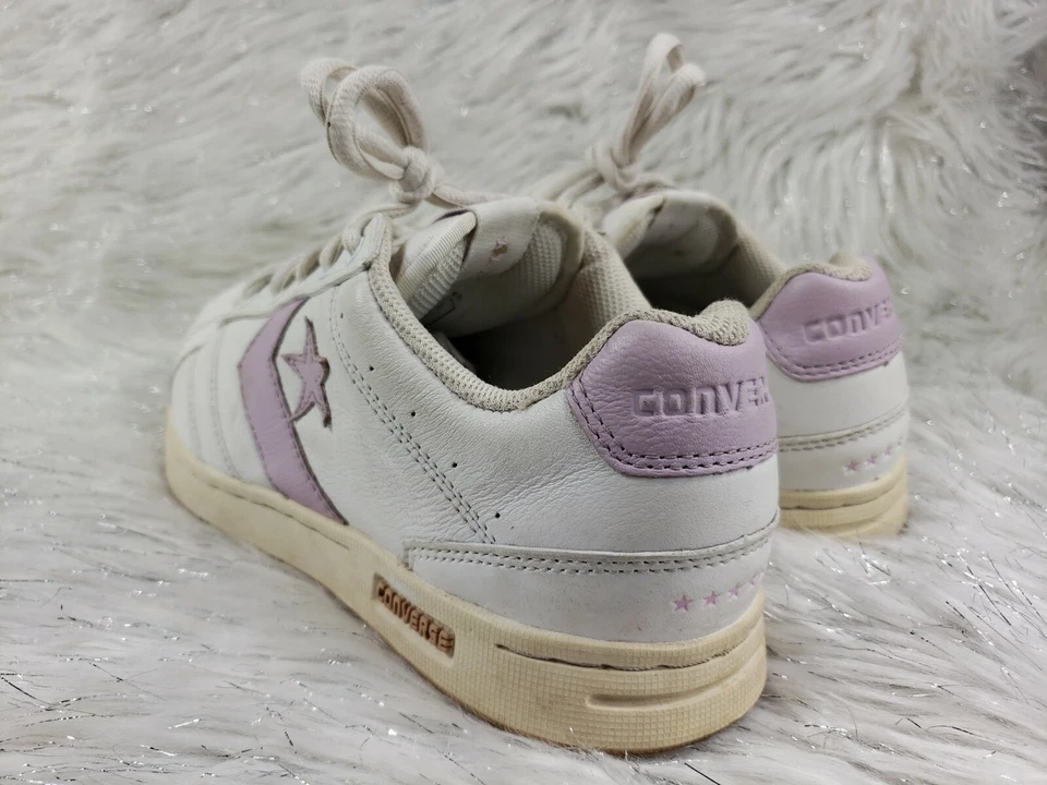 CONVERSE ALL STAR Mujer Talla 8.5 Blanco Lila Púrpura Cuero Tenis Zapatos Foto 4 de 4