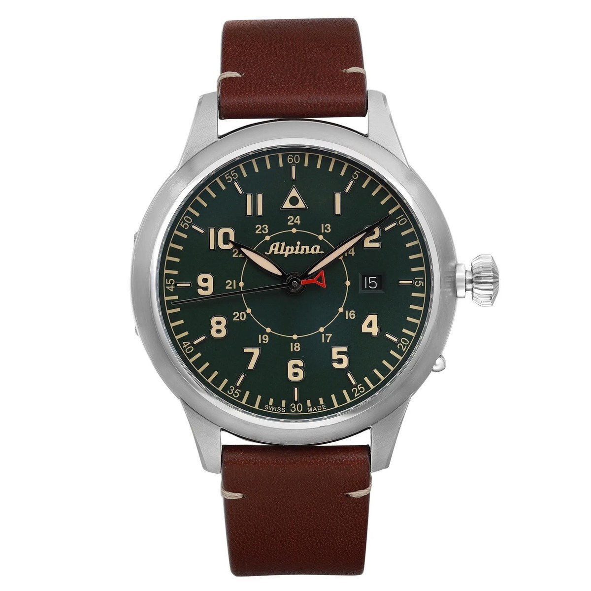 Alpina Pilot Heritage Startimer 44mm Steel Green Dial Mens Watch