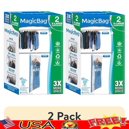 2 Pack Extra Large Hanging Vacuum Storage Bags Airtight Seal Clothing Organizer