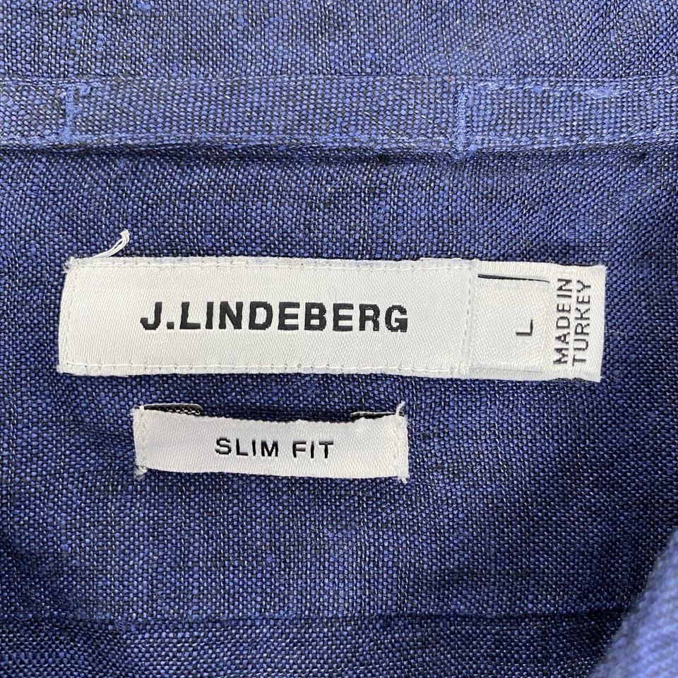 J. Lindeberg Men's Large Daniel Linen Melange Blue Slim Fit Long Sleeve Shirt - Image 4 of 4
