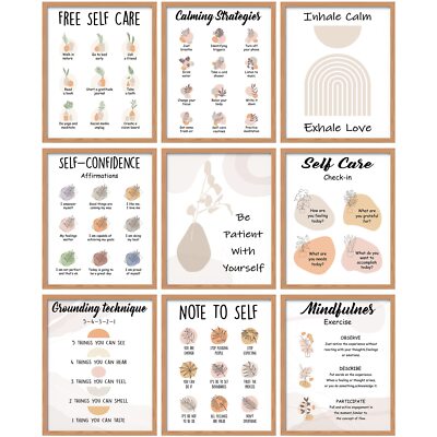 9 Pcs Mental Health Posters Therapy Office Decor Boho Positive Counselor Office,