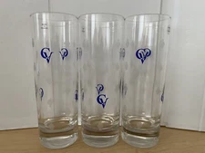 Courvoisier Drink Glass Set Of 3 With Blue CV Logo Made In France Mint Condition