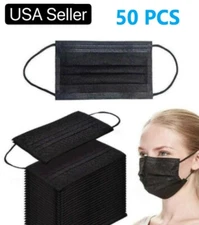 50-PCS Black Face Mask Mouth & Nose Protector Respirator Disposable Masks Black