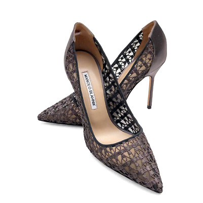 Manolo Blahnik BBLA 105mm Brown Lace Pump Size 36.5 (0527) | eBay