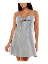 SPEECHLESS Womens Fit + Flare Short Dress Silver Spaghetti Strap Juniors 5