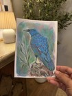 Original Blue Crow Painting 5x7, Bird Painting, Signed — photo 2