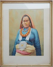 Tíbet Nepal joven mujer Gurkha en atuendo étnico pintura de colección Goray Douglas