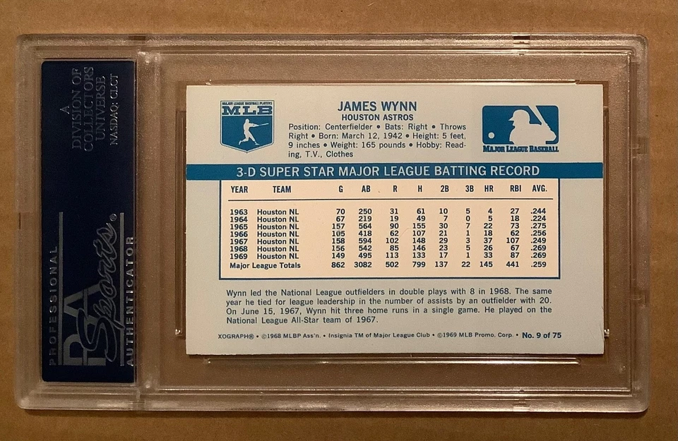 1970 KELLOGG'S 3-D BASEBALL CARD #9 JAMES WYNN, PSA 10 GEM MT (HOUSTON ASTROS) - Image 2 of 2