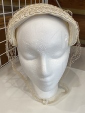 VINTAGE 1940s Wedding Hat with Veil Ivory Sequins Evelyn Varon 