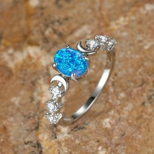 925 sterling silver White Blue Opal Oval Stone ring